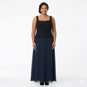 Alex Evenings Navy Glitter Formal Gown Size 16 NWT Floor Length Sleeveless